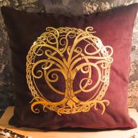 Cord Kissen Gold- oder Silberglitzer Keltischer Baum der Unendlichkeit Yggdrasil Kunst Bild 1