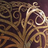 Cord Kissen Gold- oder Silberglitzer Keltischer Baum der Unendlichkeit Yggdrasil Kunst Bild 2