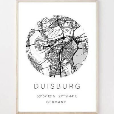 Poster DUISBURG STADTPLAN mit Koordinaten | Heimatstadt | Stadtposter | Personalisiert | Map | Karte Geschenk | Kunstdru