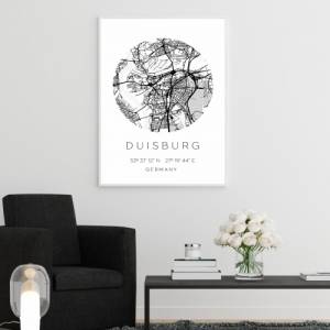Poster DUISBURG STADTPLAN mit Koordinaten | Heimatstadt | Stadtposter | Personalisiert | Map | Karte Geschenk | Kunstdru Bild 2