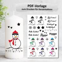 Kerzentattoo Kerzensticker Winter, PDF Vorlage farbig für Stumpenkerzen + Stabkerzen Bild 1