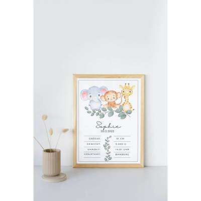 Geburtstafel Tiere Elefant | Geburtsdaten Poster Wild Ones | Geburtsposter | Geburtsanzeige | Geburtsbild | personalisie