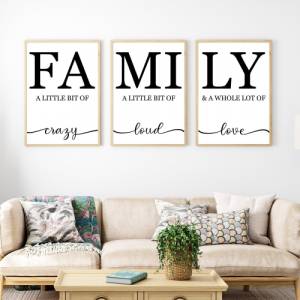 Poster 3er Set FAMILY | Personalisiert | Familie | Umzug | Zuhause | Family | A little bit of Crazy loud love | Geschenk Bild 1
