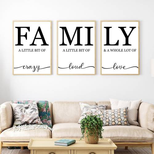 Poster 3er Set FAMILY | Personalisiert | Familie | Umzug | Zuhause | Family | A little bit of Crazy loud love | Geschenk