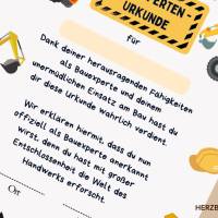 Bauarbeiter Zertifikat für Kindergeburtstag - Personalisiertes Baustellenparty Zubehör | Bagger, Handwerker, Radlader, Bild 6