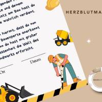 Bauarbeiter Zertifikat für Kindergeburtstag - Personalisiertes Baustellenparty Zubehör | Bagger, Handwerker, Radlader, Bild 7