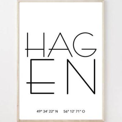 Poster HAGEN mit Koordinaten | Heimatstadt | Stadtposter | Personalisiert | Stadt Geschenk | Kunstdruck | Umzug Einzug |