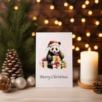 Panda Weihnachtskarte - Merry Christmas - Besondere Karte für Panda-Liebhaber Bild 1