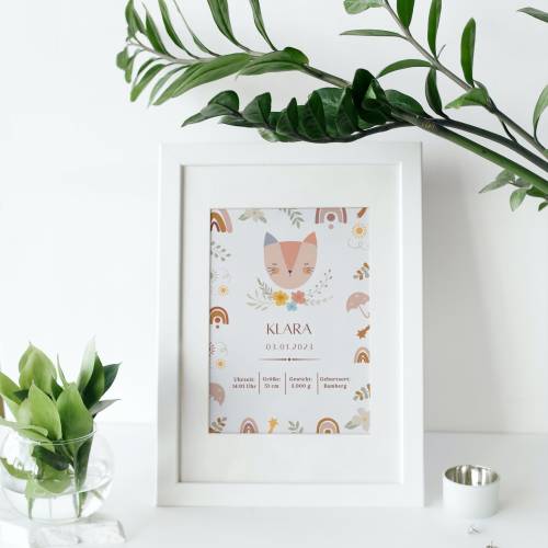 Geburtstafel Katze | Geburtsdaten Poster | Geburtsposter | Geburtsanzeige | Geburtsbild | personalisiertes Geschenk Gebu