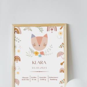 Geburtstafel Katze | Geburtsdaten Poster | Geburtsposter | Geburtsanzeige | Geburtsbild | personalisiertes Geschenk Gebu Bild 2