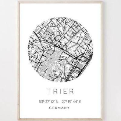 Poster TRIER STADTPLAN mit Koordinaten | Heimatstadt | Stadtposter | Personalisiert | Map | Karte Geschenk | Kunstdruck