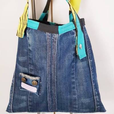 Jeanstasche Upcycling Unikat mit Innenfutter & Tragegriffen – Handgemacht aus Franken