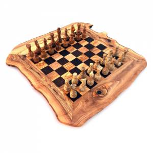 Schachspiel rustikal, Schachbrett Gr. XL inkl. Schachfiguren aus Marmor, handgemacht aus Olivenholz und Wenge Bild 1