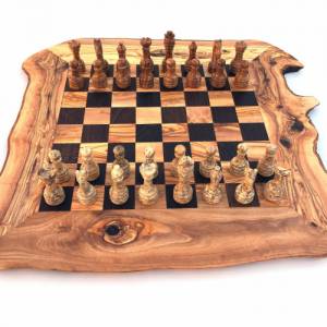 Schachspiel rustikal, Schachbrett Gr. XL inkl. Schachfiguren aus Marmor, handgemacht aus Olivenholz und Wenge Bild 3
