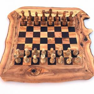 Schachspiel rustikal, Schachbrett Gr. XL inkl. Schachfiguren aus Marmor, handgemacht aus Olivenholz und Wenge Bild 4