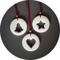 3 große Anhänger Weihnachten | weiß rot gold | 9 cm | Tanne Stern Herz Bild 1