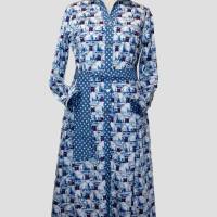 Damen Hemd Kleid Motiv Nordsee in Blau/Sand Farben Bild 1