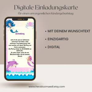 Ecard Kindergeburtstag Einladung Meerjungfrau, Meerjungfrauen Geburtstag digital, Whatsapp E Card personalisiert Geburts Bild 1