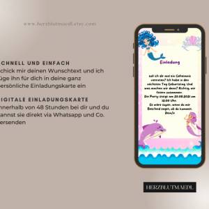 Ecard Kindergeburtstag Einladung Meerjungfrau, Meerjungfrauen Geburtstag digital, Whatsapp E Card personalisiert Geburts Bild 2