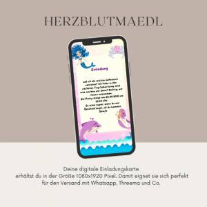 Ecard Kindergeburtstag Einladung Meerjungfrau, Meerjungfrauen Geburtstag digital, Whatsapp E Card personalisiert Geburts Bild 4