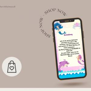 Ecard Kindergeburtstag Einladung Meerjungfrau, Meerjungfrauen Geburtstag digital, Whatsapp E Card personalisiert Geburts Bild 5