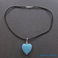 Edelsteinkette kurz Lava Herz Anhänger blau silberfarben schwarz mit 925 Silber Edelstein Kette Velourband Bild 6
