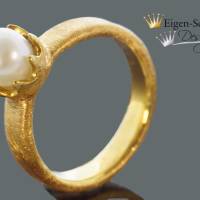 Goldschmiede Perlenring," timeless pearl ", goldplattiniert, Krone, Perle, Ring mit Perle, Schmuck handmade, Wei Bild 2