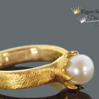 Goldschmiede Perlenring," timeless pearl ", goldplattiniert, Krone, Perle, Ring mit Perle, Schmuck handmade, Wei Bild 3