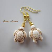 Edelstein Ohrhänger Howlith Perlen Schildkröte Ohrringe beige braun goldfarben Handmade Bild 1