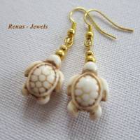 Edelstein Ohrhänger Howlith Perlen Schildkröte Ohrringe beige braun goldfarben Handmade Bild 2