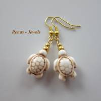 Edelstein Ohrhänger Howlith Perlen Schildkröte Ohrringe beige braun goldfarben Handmade Bild 3