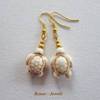 Edelstein Ohrhänger Howlith Perlen Schildkröte Ohrringe beige braun goldfarben Handmade Bild 4