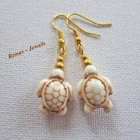 Edelstein Ohrhänger Howlith Perlen Schildkröte Ohrringe beige braun goldfarben Handmade Bild 5