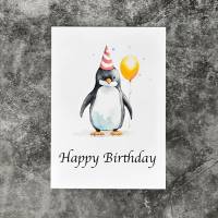 Lustige Geburtstagskarte mit Pinguin | Happy Birthday Grußkarte | Handgefertigt Bild 1