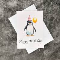 Lustige Geburtstagskarte mit Pinguin | Happy Birthday Grußkarte | Handgefertigt Bild 2