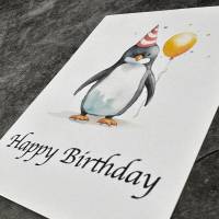 Lustige Geburtstagskarte mit Pinguin | Happy Birthday Grußkarte | Handgefertigt Bild 3