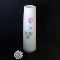 Vintage Glas Vase Milchglas weiß mit rosa Rose, Trödel Dings da Bild 2