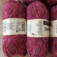 Baumwolle Denim 50 g, Farbe 36, rot, lila, weiß meliert, 100 % Baumwolle, Nadelstärke 3-4 Bild 4
