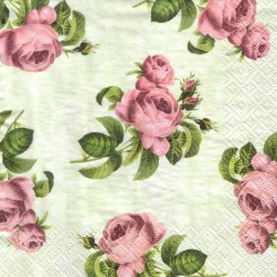 10 einzelne Lunchservietten Rosa Rosen auf Hellgrün, von PAW