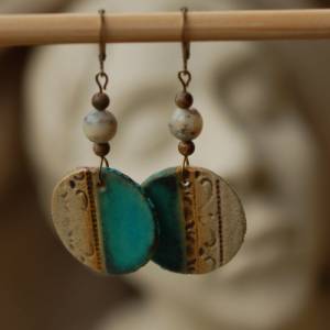 Keramik-Ohrringe mit verschiedenen Schmucksteinen - Materialmix Bild 1