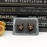 Ohrstecker mit Katzenköpfen aus Silber, Sphynx Katze Ohrringe in Antik-Look, Gothic Schmuck, okkulter Ohrschmuck Bild 9