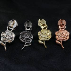 Zipper Rose, breit, gunmetal, 1 Stück / Schieber für Reißverschlüsse mit Spiralraupe Bild 2