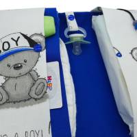 Windeltasche mit Name to go Wickeltasche XXL it´s a Boy creme blau Windeletui Geschenk Geburt Junge Baby Teddybär Bild 4