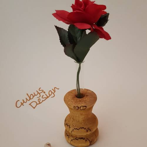 Blumenvase aus Holz, mit Glaseinsatz, Handmade, Unikat