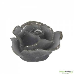 graue Formenkerze Rose mit silbernem Rand Bild 1