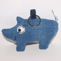 Schlüsselanhänger Schweinderl Jeans upcycling für Schlüsselbund Bild 2