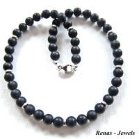 Herren Kette Edelstein Perlen Onyx schwarz silberfarben mit 925 Silber Männerkette Edelsteinkette Herrenkette Bild 1