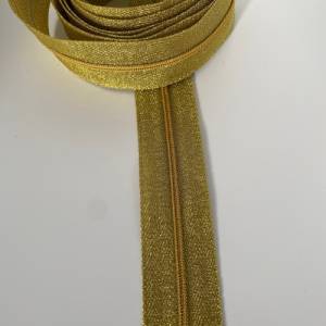 Reißverschluss „Golden Sparkle“, schmal, überbreites Band / metallisierter Endlosreißverschluss mit Spiralraupe / Meterw Bild 3