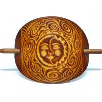 Leder Haarspange – OX Antique Lion Moon & Sun 2 – Vickys World - Rindleder & Holz Bild 4