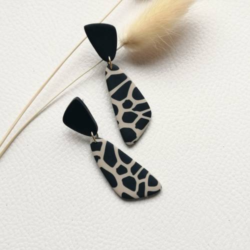 Polymer Clay Ohrringe Schildpatt mit schwarzem Stecker | schmale  Statement Ohrringe Animal Print